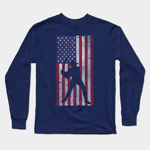 Patriotic American Flag Baseball Sports Long Sleeve T-Shirt by E